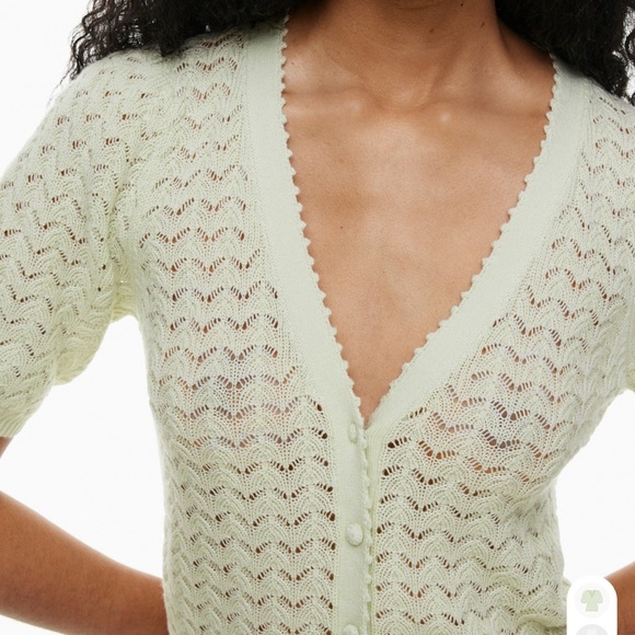 Aritzia Wilfred Fika Cardigan Crochet Openwork Detail Soft Green Knit Sz M - Picture 3 of 11